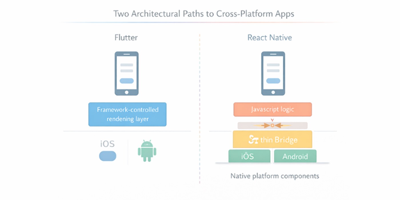 An image that represent How Flutter and React Native Differ at an Architectural Level
